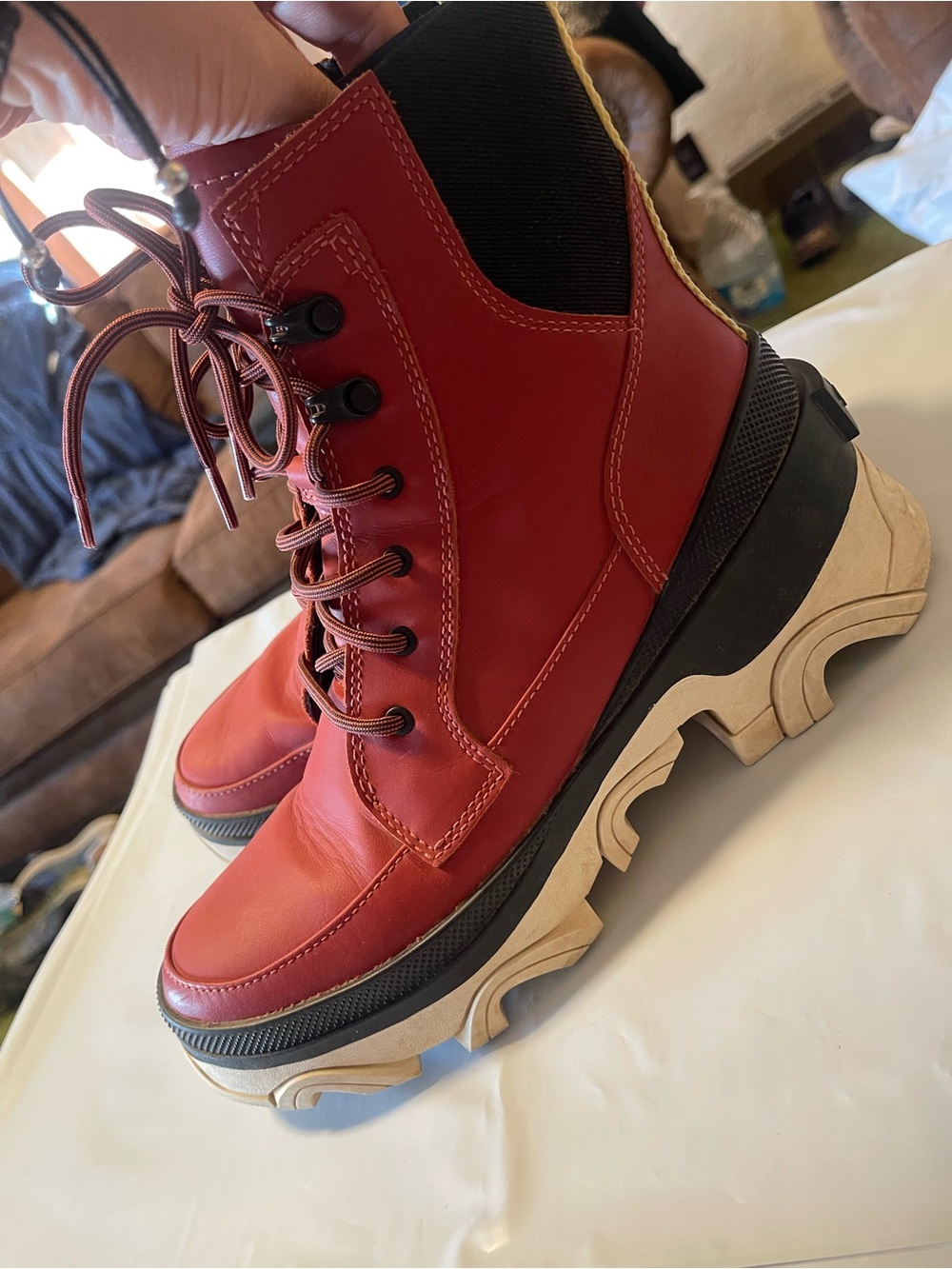 Sorel Women's Brex Lug Sole Lace-Up Waterproof Boots Warp Red & Black Size 7 - Picture 3 of 8